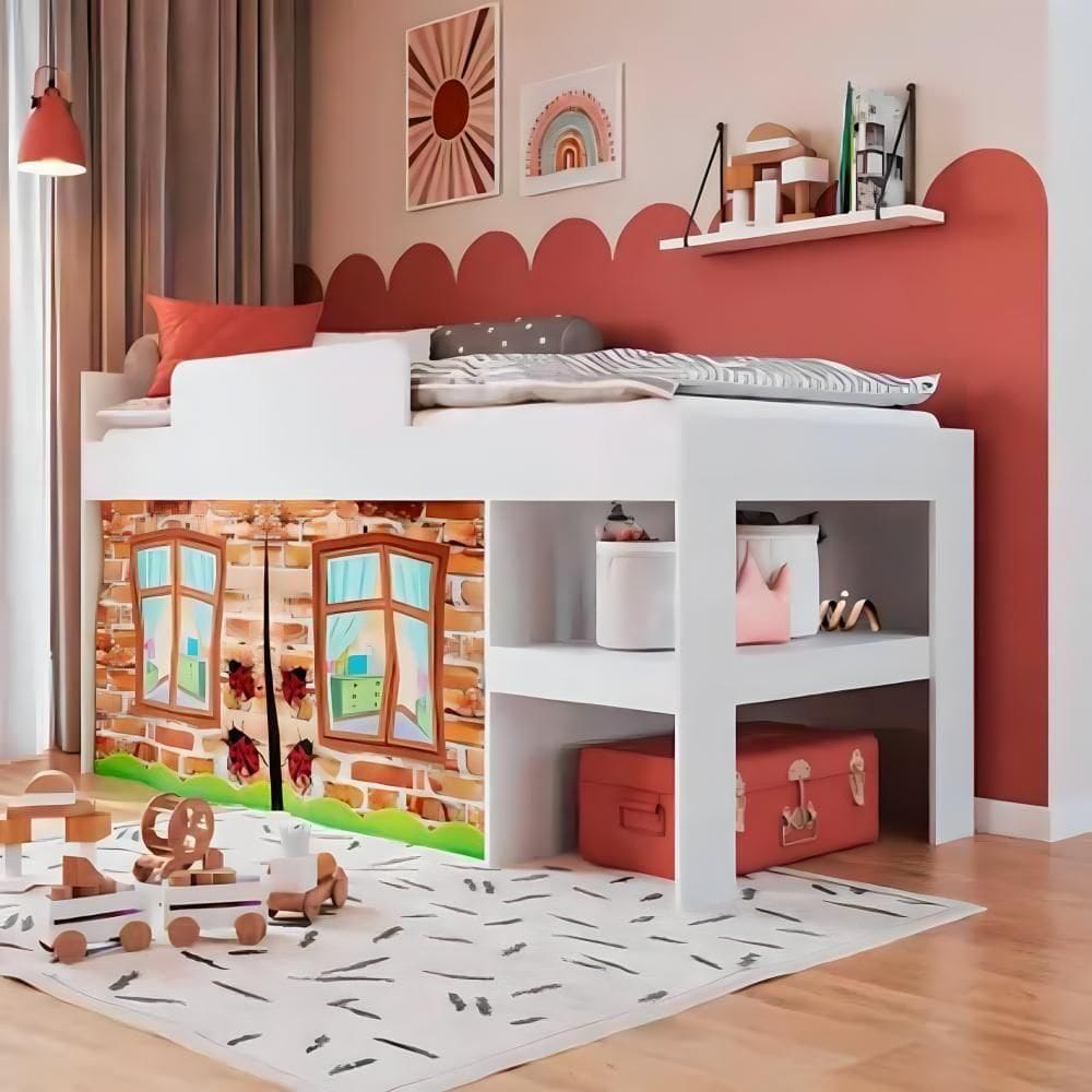 Cama Infantil Com Cabaninha E Prateleira Multiuso Branco