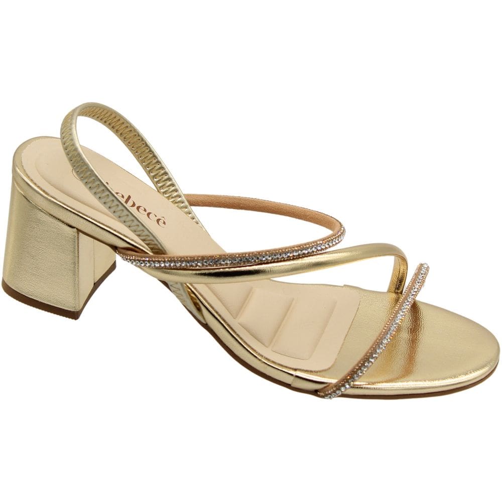 Sandália Bebecê Salto Bloco Médio Strass Calce Fácil Feminina