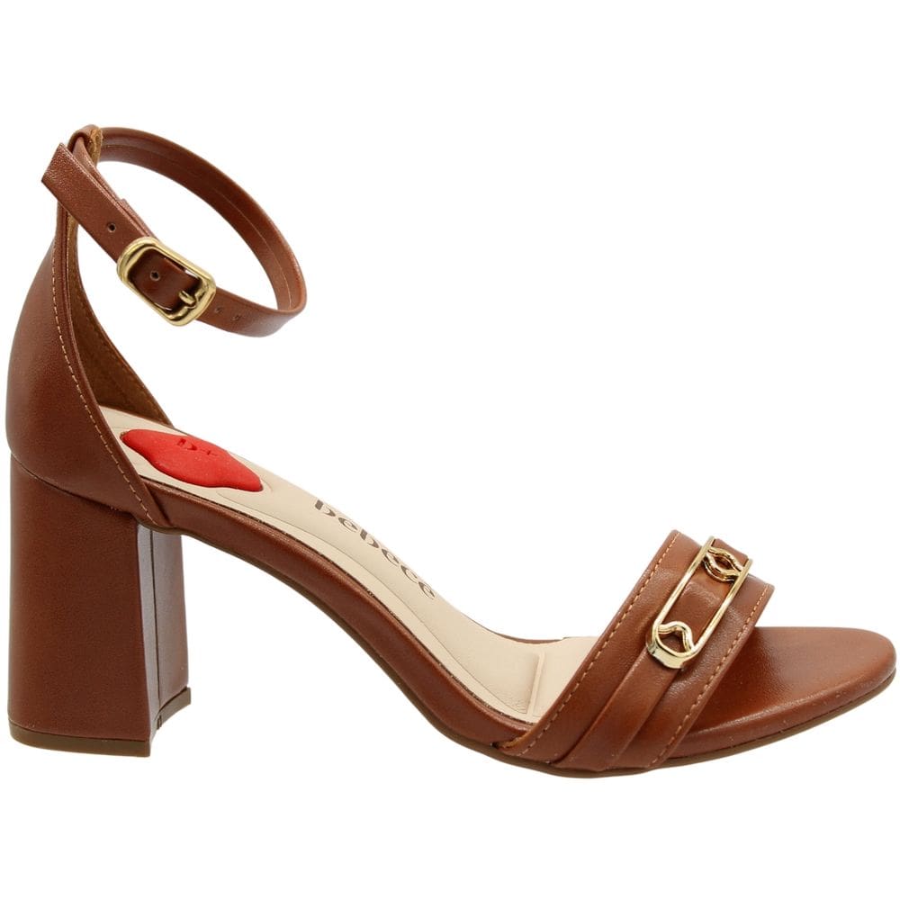 Sandália Bebecê Salto Bloco B+ Napa Egeu Tira Enfeite Feminina