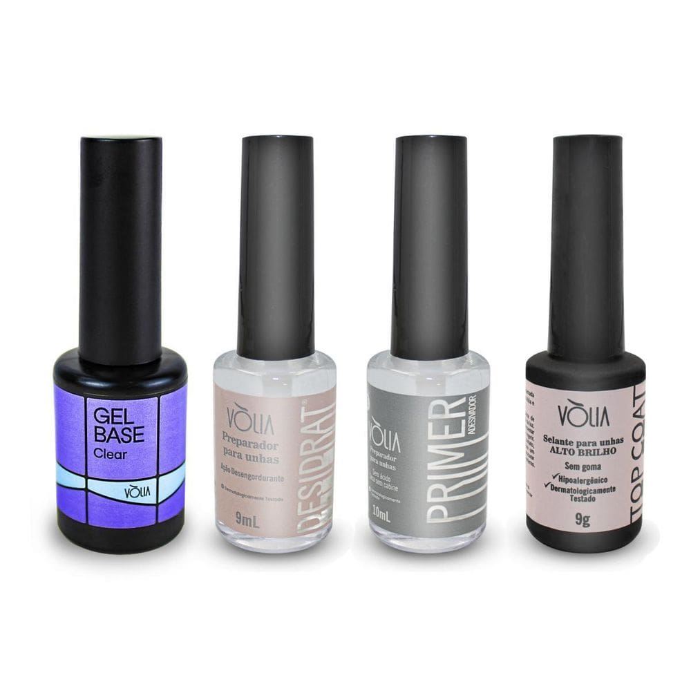 Kit Blindagem Vlia Gel Base + Primer + Desidrat + Top Coat