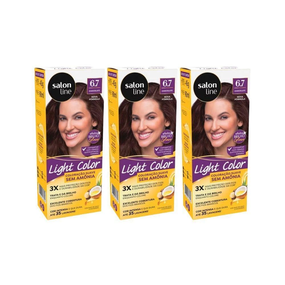 Coloraçao Light Color 6.7 Chocolate - Kit Com 3Un