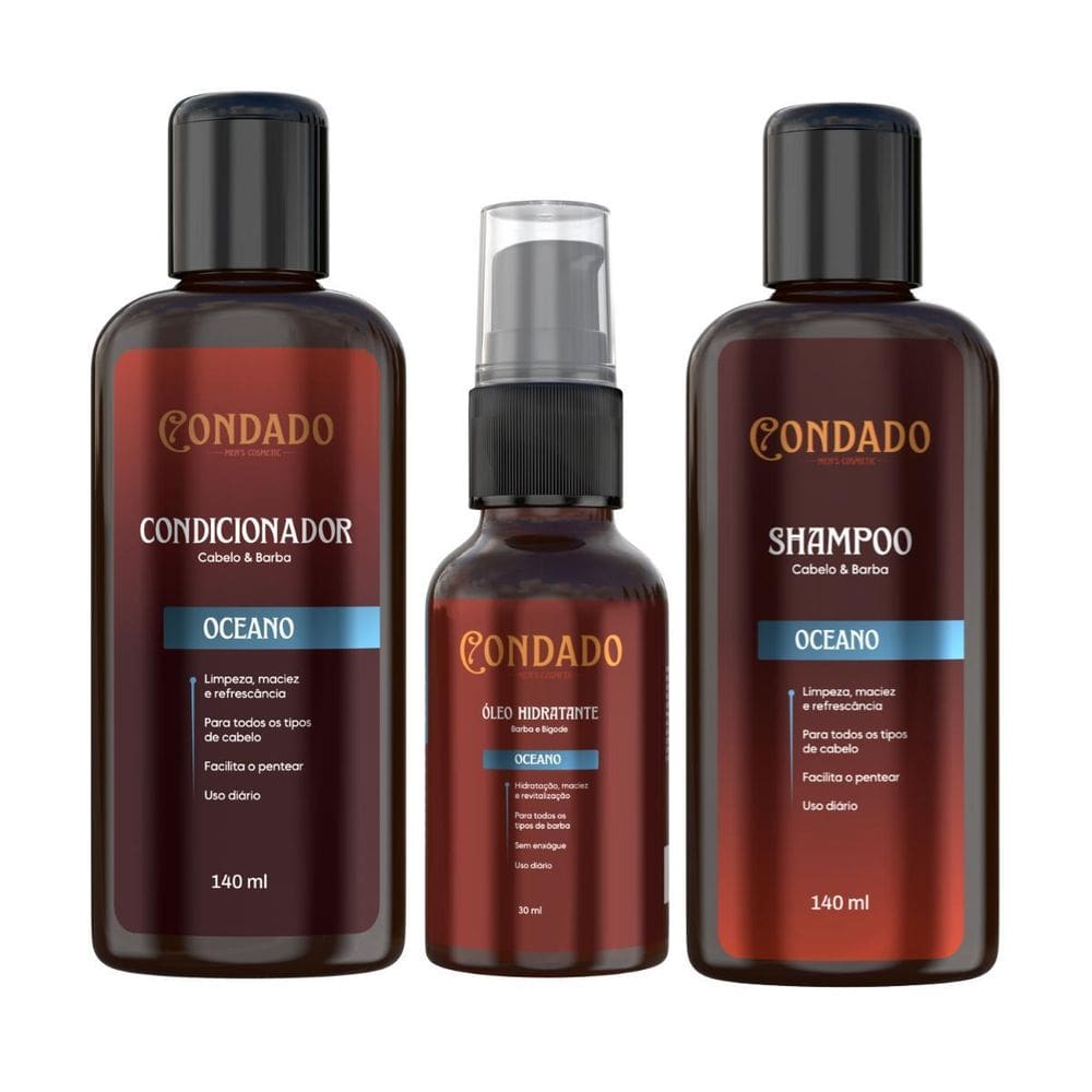 Kit Shampoo Condicionador Óleo Para Barba Cabelo Masculino