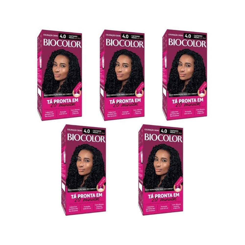 Coloraçao Biocolor Creme 4.0 Castanho Medio - Kit C/5Un