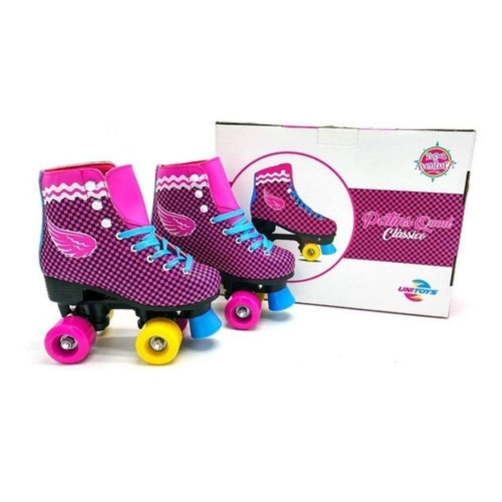 Patins Quad Clássico Rosa Xadrez 34/36/38 Unitoys Tam - 34