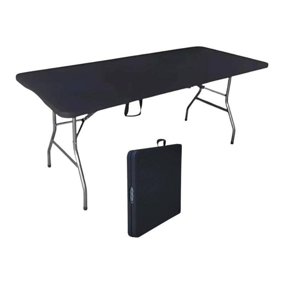 Mesa Preta Dobrável 180Cm Camping Eventos Churrasco Feiras