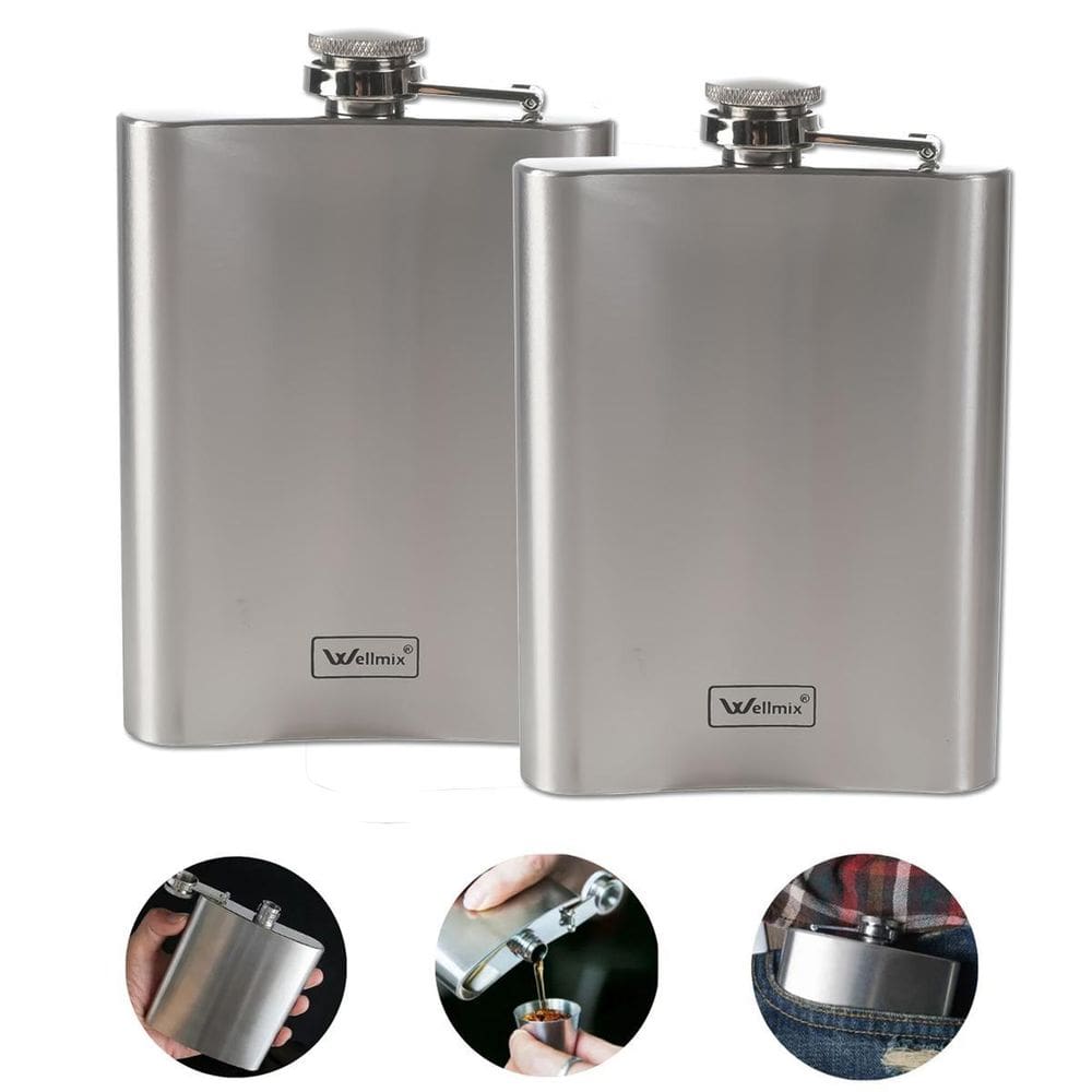 Kit 2 Cantil De Bolso Em Inox Frasco Whiskeira Porta Bebida