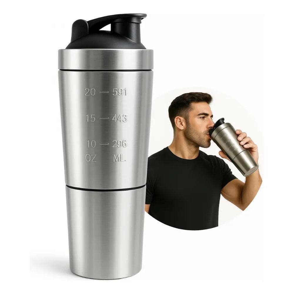 2X Coqueteleira Shaker Academia 900Ml Com Divisória Misturad