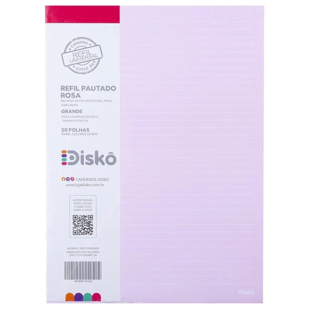 Refil Pautado Disko Rosa C/50 Fls G 290X210Cm