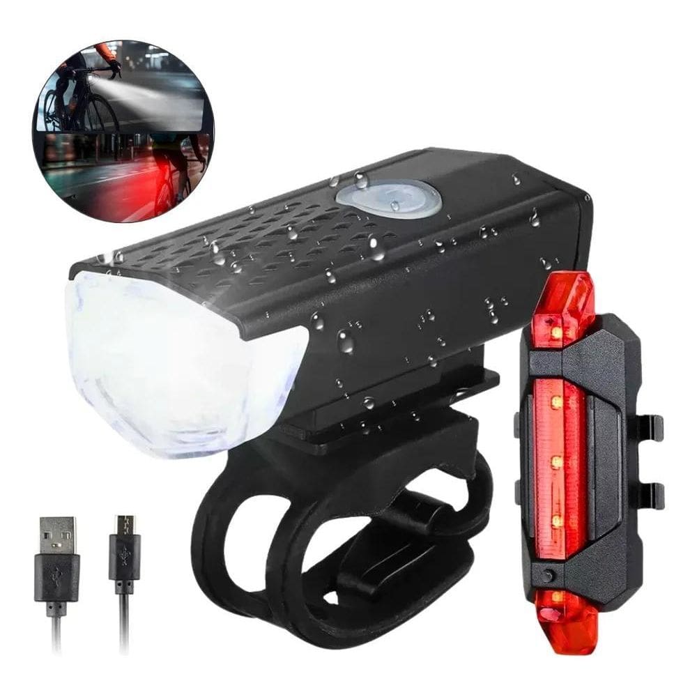 2X Kit Farol Bike Led Ultra Forte Lanterna Recarregável Pote