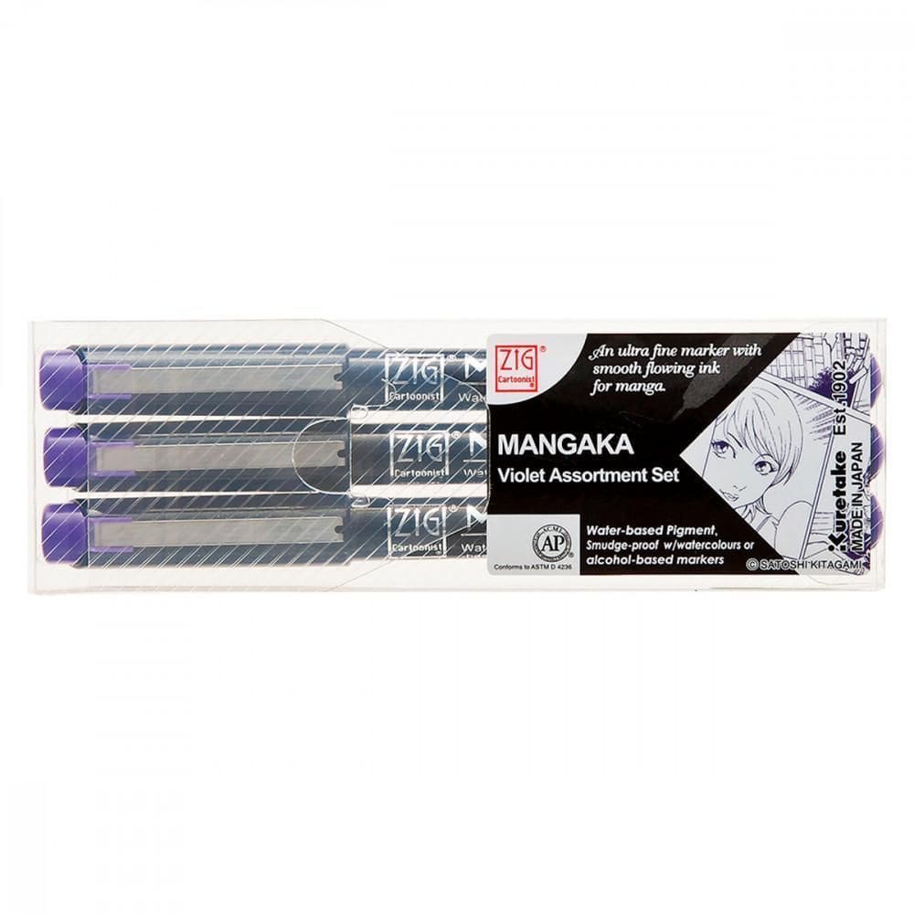 Caneta Nanquim Kuretake Mangaka 3 Pontas Diferentes Violeta