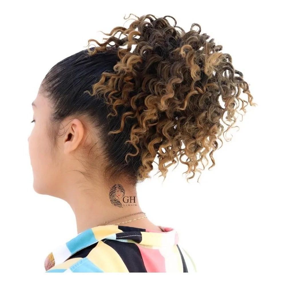 2X Cabelo Organico Coque Cacheado Curto Afro Puff Com Regula