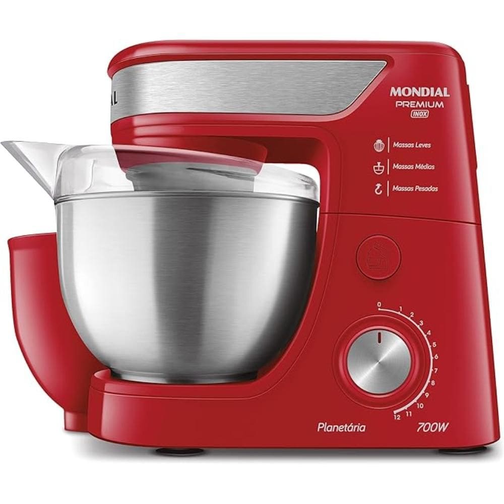Batedeira Planetária Mondial Premium 4,5L 12 Velocidades 700W Vermelho/Inox 220V - BP-02P-R-TI