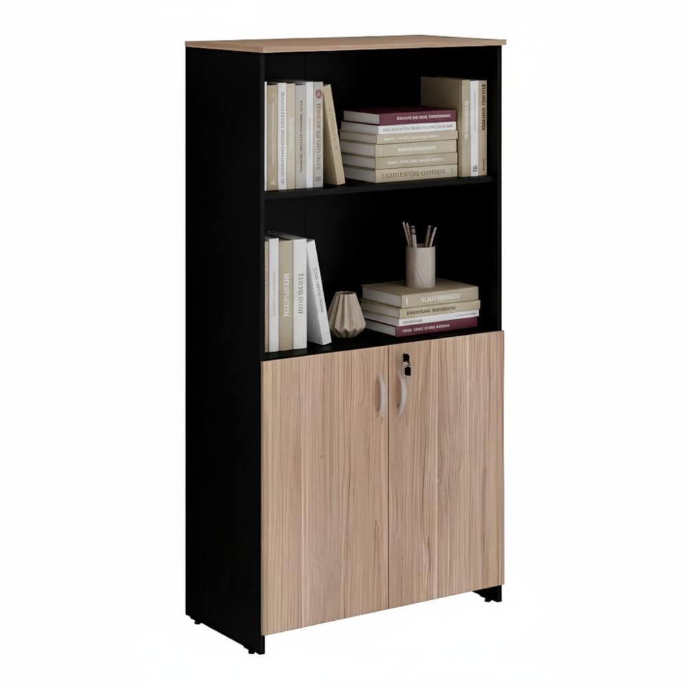 Armário de Escritório Alto 2 Portas com Chave 1 Prateleira 80cm New City Calvi/Preto - Web Office