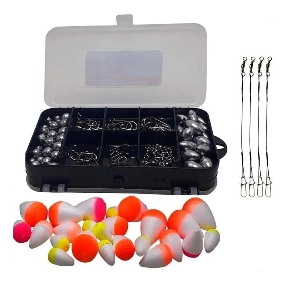 2X Kit Pesca Esportiva Estojo Anzol Girador Emp 131 Fishing