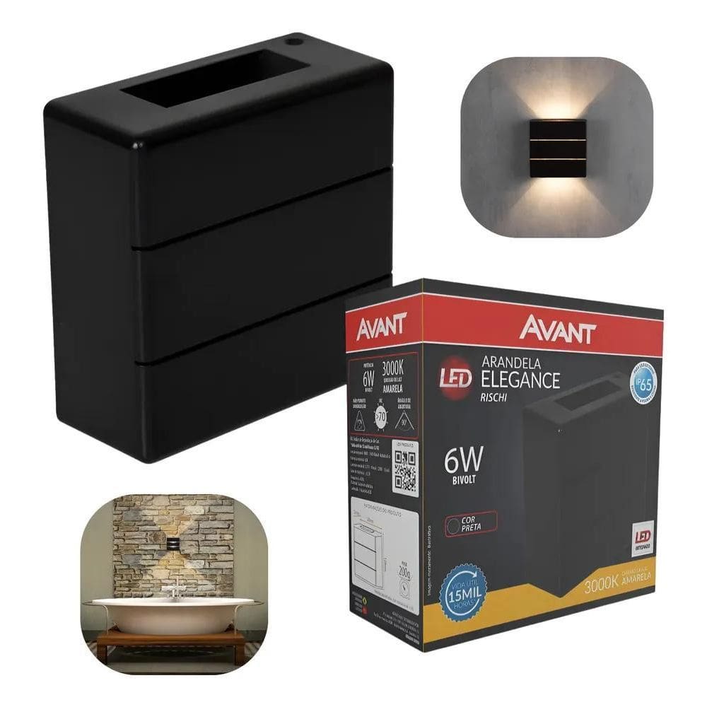 Arandela Avant Elegance Rischi 6W Branco Quente 3000K Preto