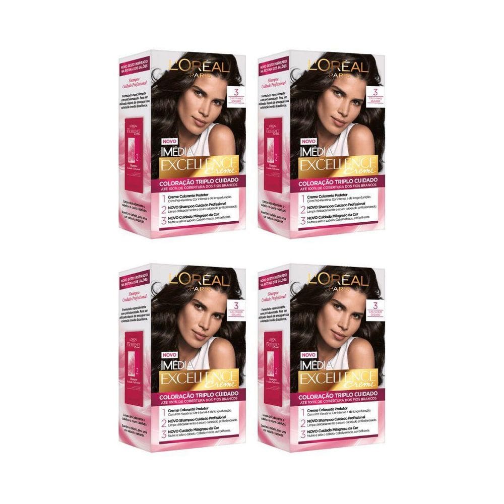 Coloraçao Imedia 3 Castanho Escuro - Kit Com 4Un