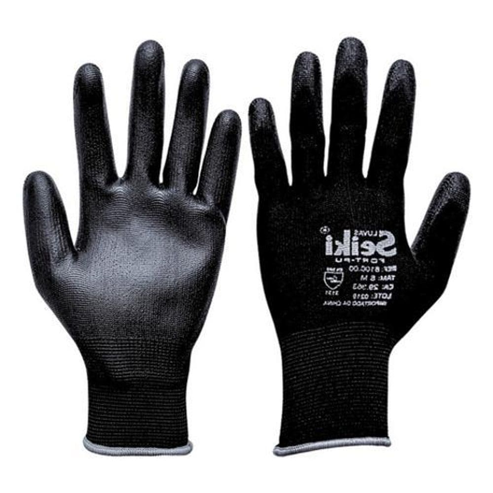 10 Pares De Luva Multitato Tricotada Com Pu Mecânico - Preta
