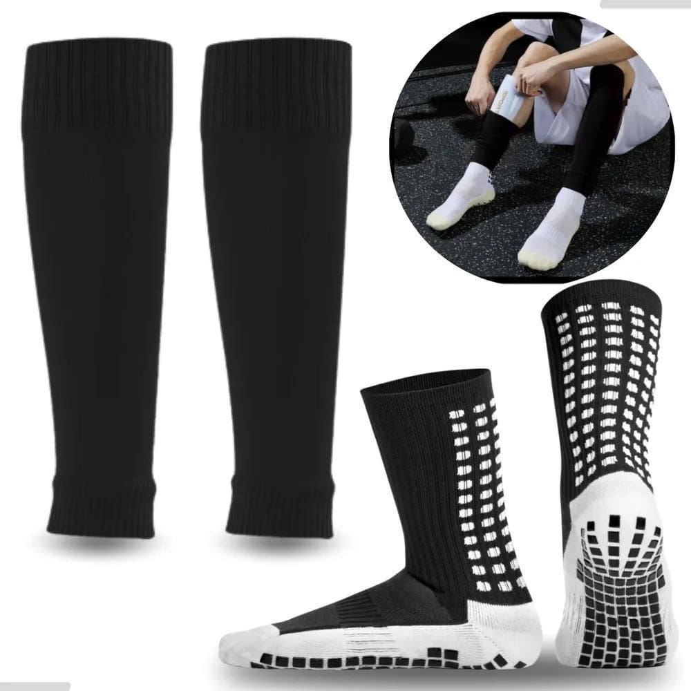 2X Kit Meia Antiderrapante E Meião Canelito Cortado Sem Pé