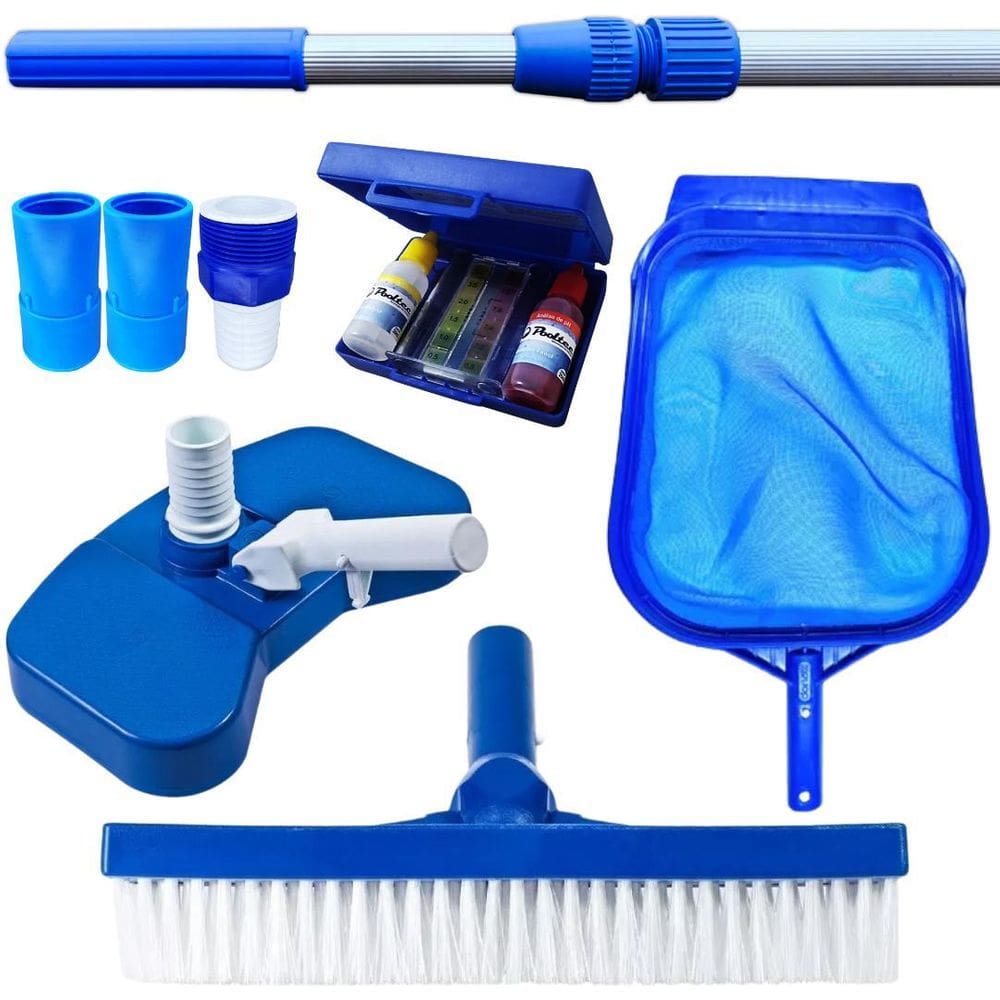 Kit Limpeza Para Piscinas Com Estojo Teste E Cabo De 2 Mts