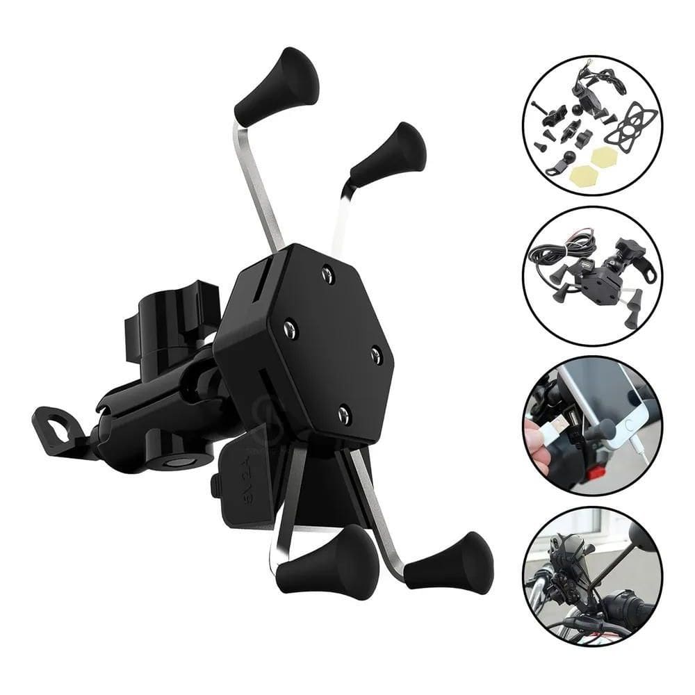 Suporte Celular Para Moto Com Carregador Usb Tipo X
