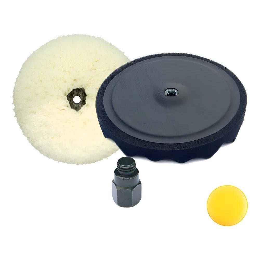 Kit Polimento Boinas De Lã E Espuma Com Prato 8 Polegadas Ro