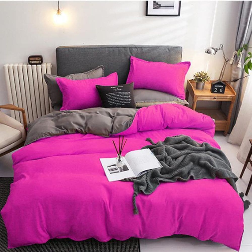 Jogo De Cama Casal King Size 7 Peças Com Edredom Pink Grey