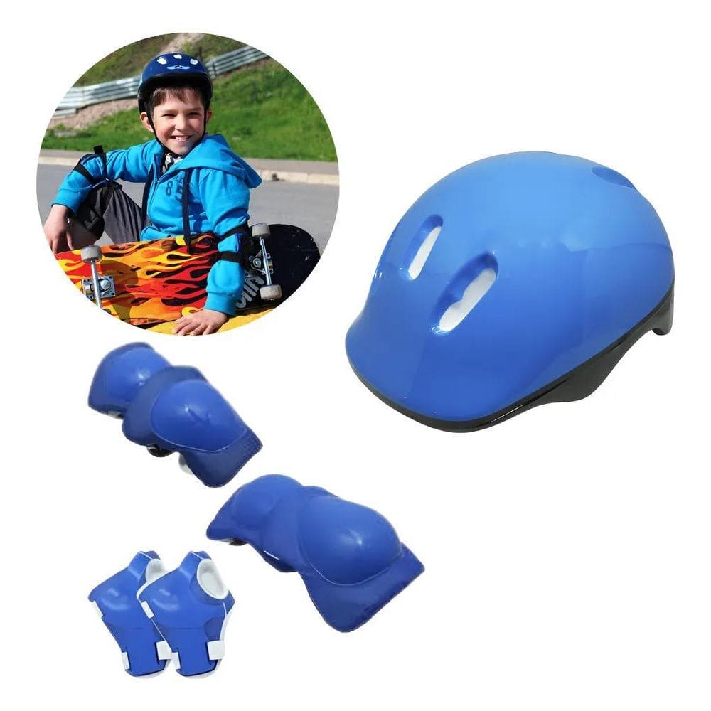 Kit De Proteção Infantil Bike Patins Skate Capacete +6 Pe Az
