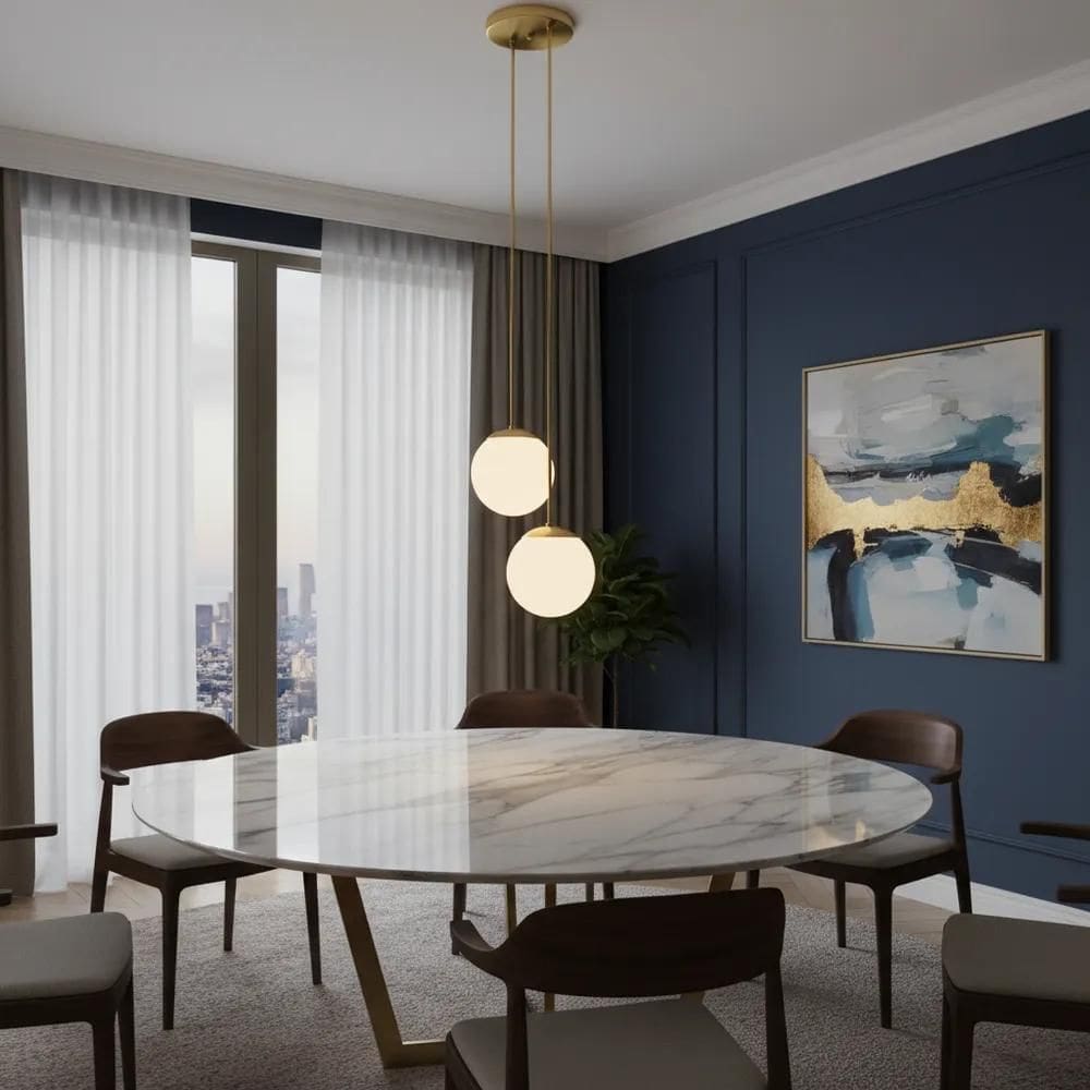 Lustre Duplo Lampada Led Globo Vidro Bola Moon Jabu Dourado