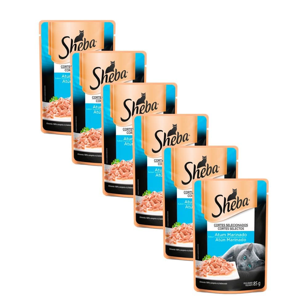 Ração Úmida para Gatos Sheba Adulto Sabor Atum Marinado em Sachê 85g | Kit com seis unidades
