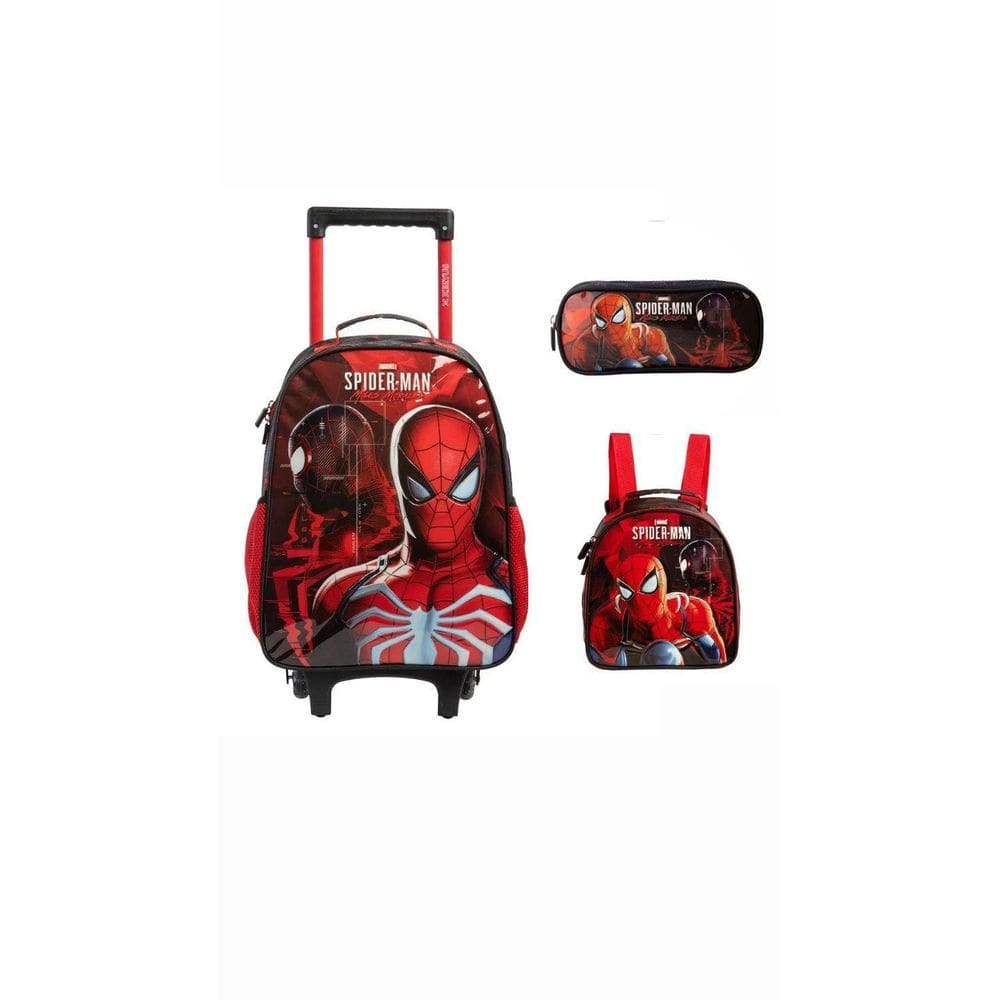 Kit Mochila De Rodinha Homem Aranha + Lancheira + Estojo