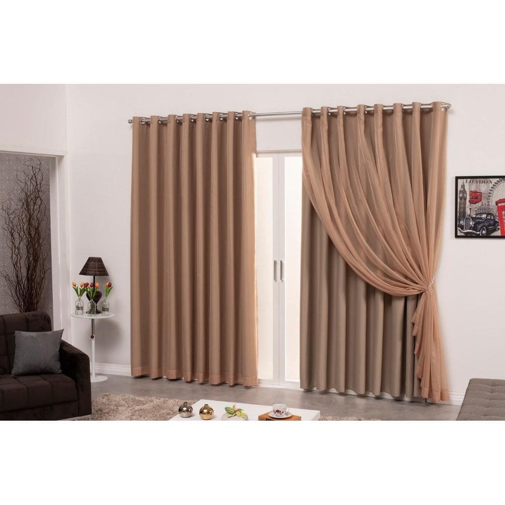 Cortina Blecaute Tecido 3,00X2,80 Com Voil Avelã