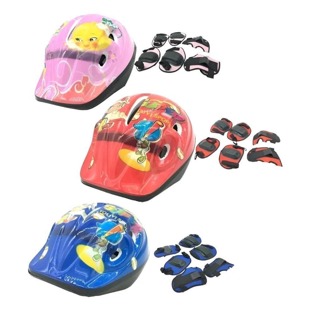 Kit Capacete Cotoveleira Joelheira Infantil Bike Skat Vermel