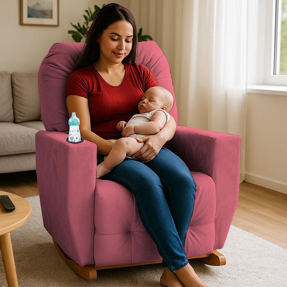 Poltrona de Amamentação Balanço Antonella Puff Rosa