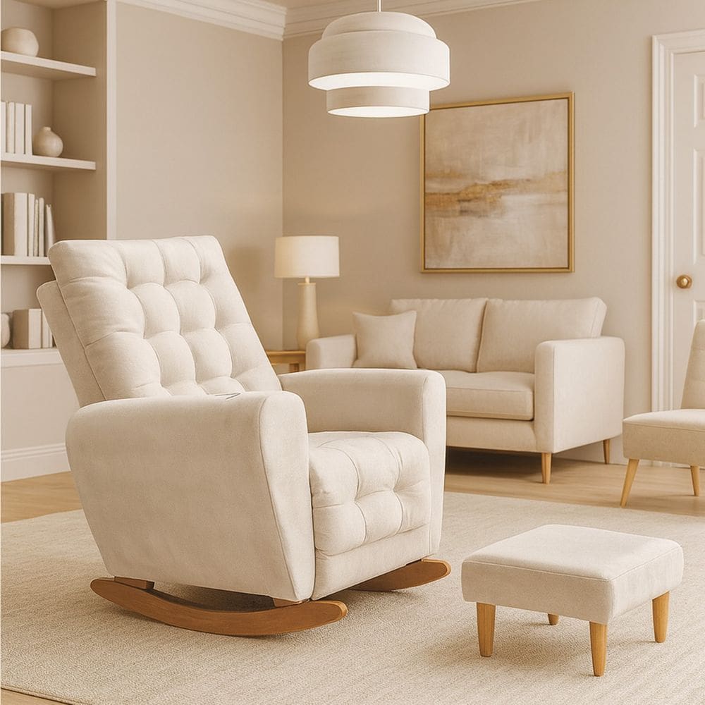 Poltrona Amamentação Base Balanço Cecilia  BegeClaro