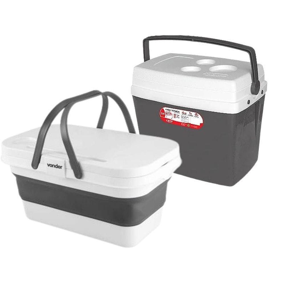 Caixa Térmica 34L Botafogo Cinza + Cesto Dobrável Camping