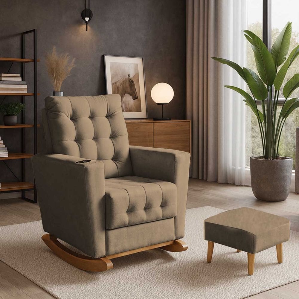 Poltrona Duna Amamentação Balanço e Puff Cacau