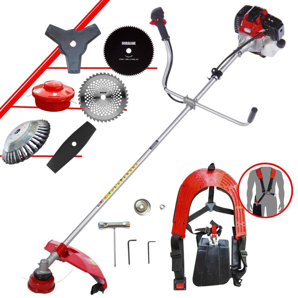 Roçadeira Toyama RT43L 2T 43cc 1,7HP Com Carretel de Nylon e Lâmina 3 Pontas + Lâmina 2 Pontas + Lâmina 40 Dentes de Vídea + Lâmina 80 Dentes + Escova