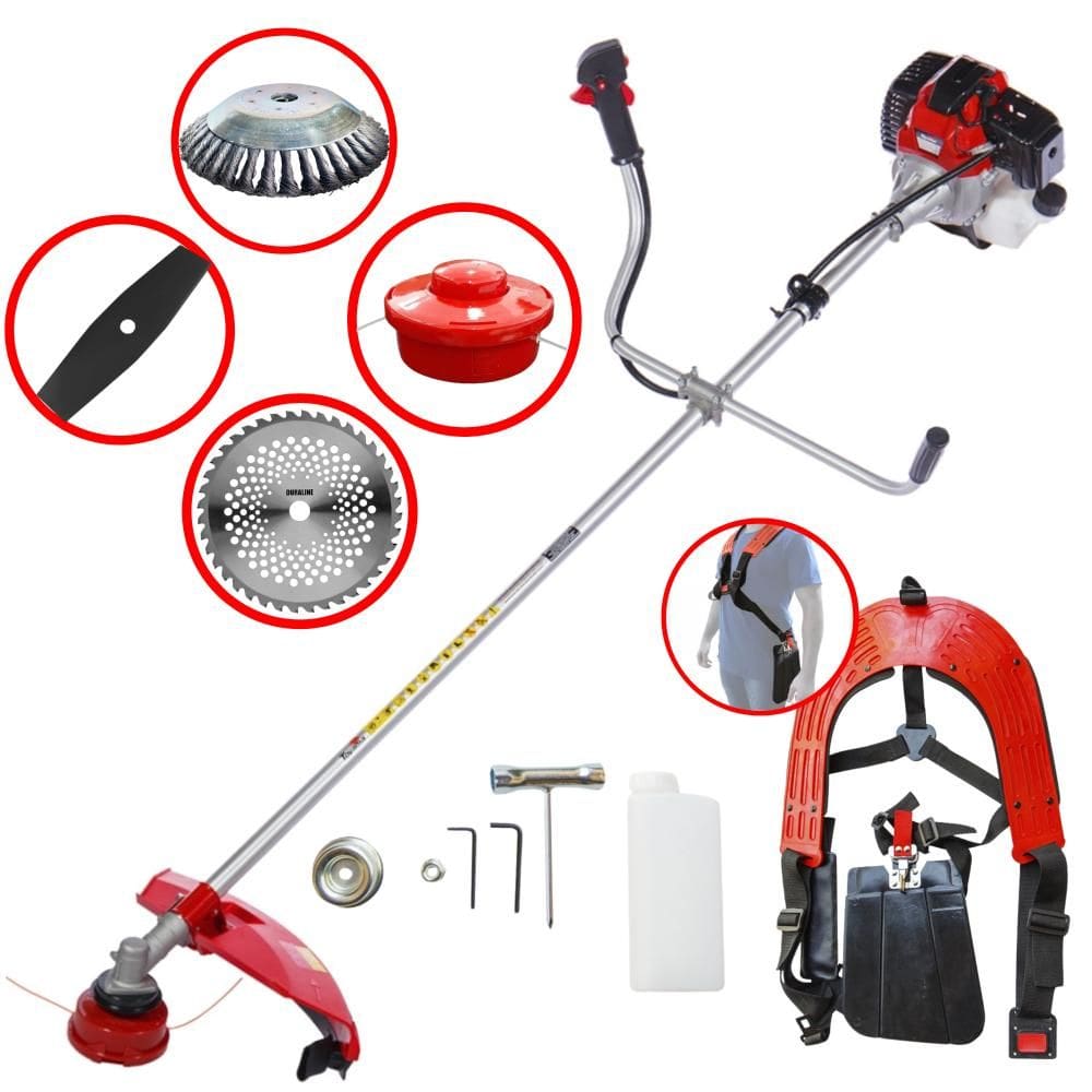 Roçadeira Profissional Toyama RT43L À Gasolina 43cc 1,7HP 10.000rpm Com Carretel de Nylon + Faca 3 Pontas + Faca 40 Dentes + Escova Rotativa de Aço