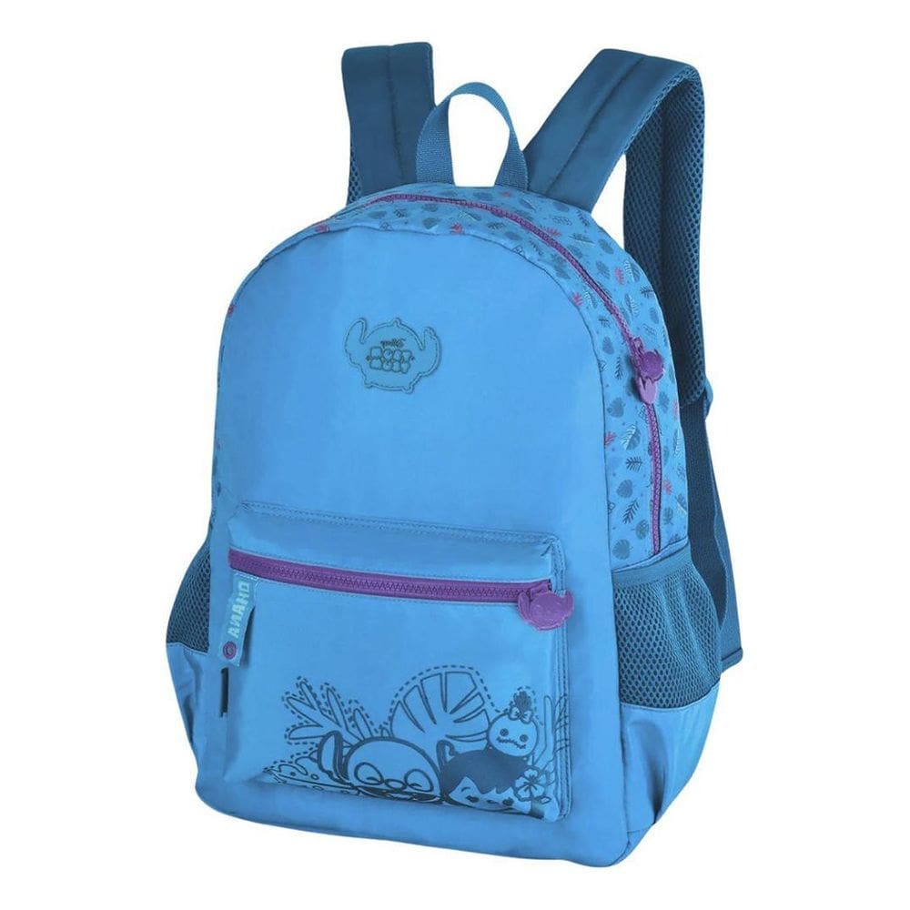 Mochila De Costas Escolar Stitch Azul Claro