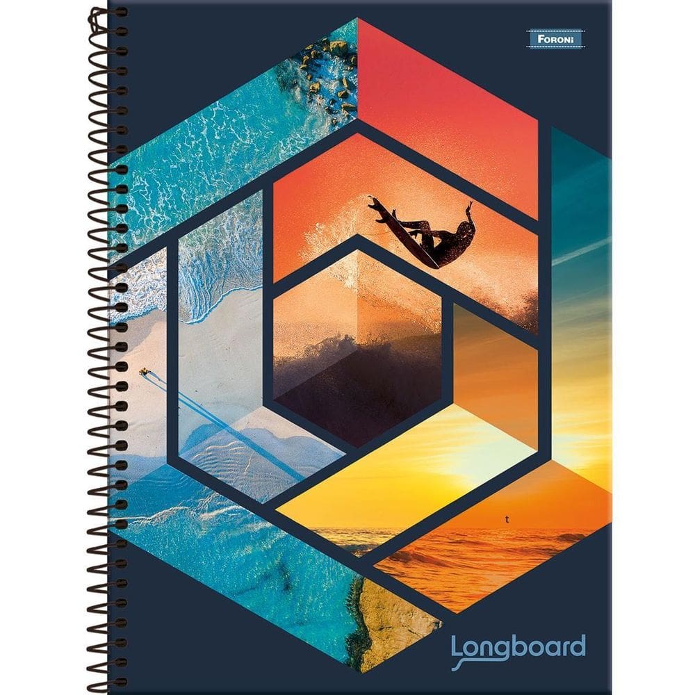 Caderno Universitario Longboard 10 Materias Capa Dura Escola