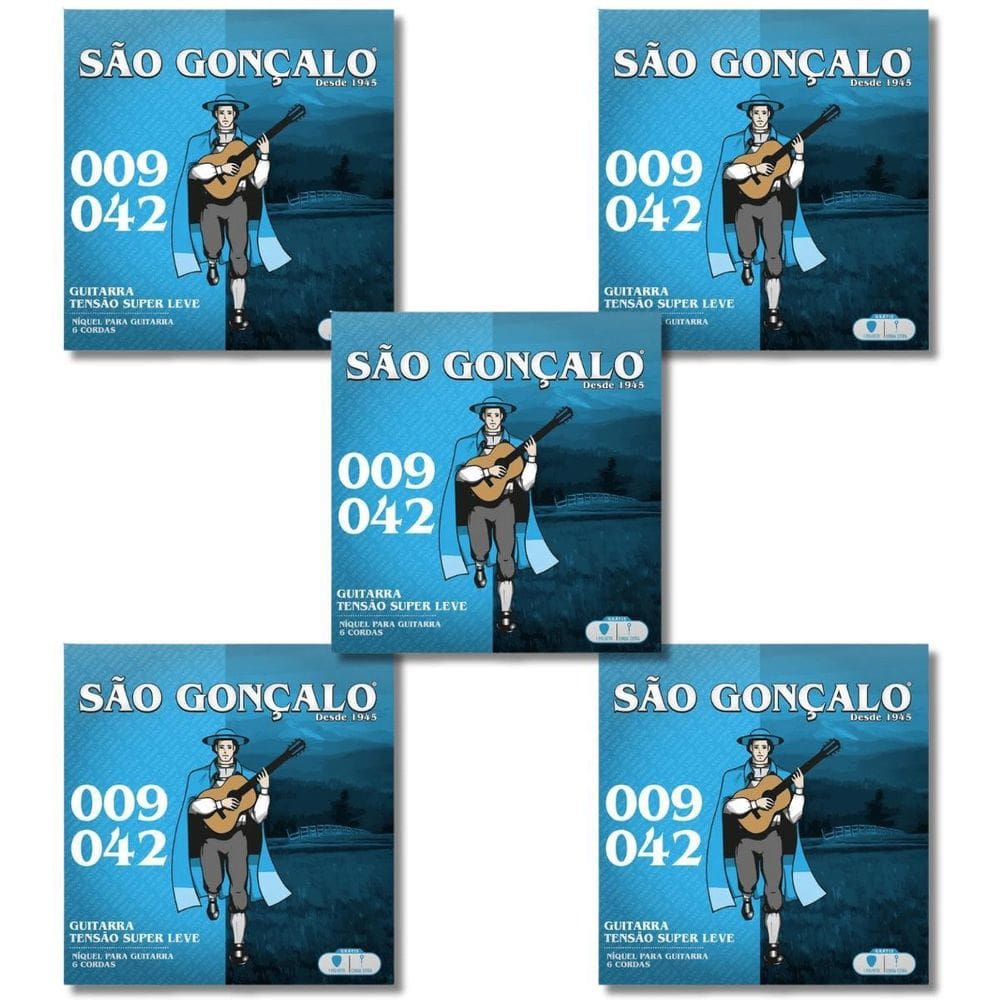 Kit 5 Encordoamento Guitarra São Gonçalo Extra Leve 009