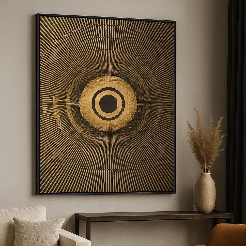 Quadro Canvas Abstrato Mandala Marrom E Dourado-