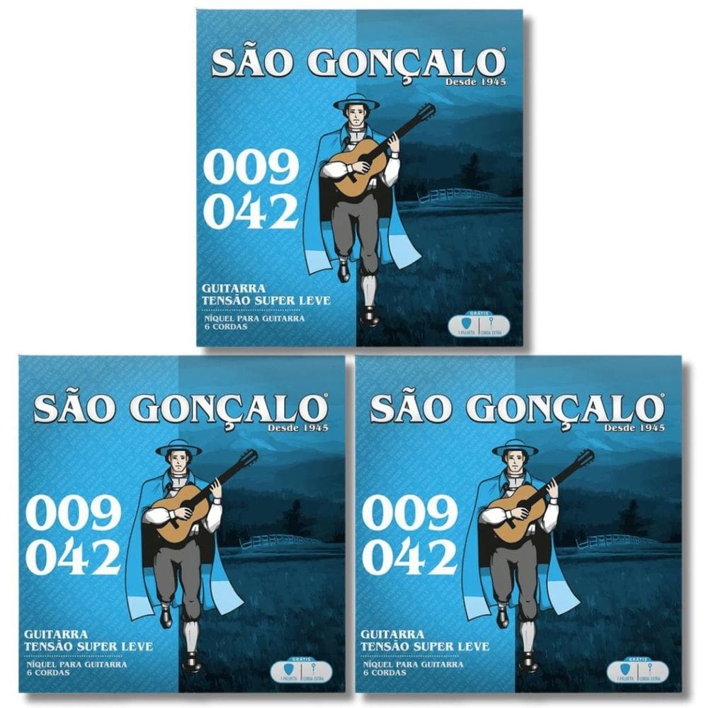 Kit 3 Encordoamento Guitarra São Gonçalo Extra Leve 009