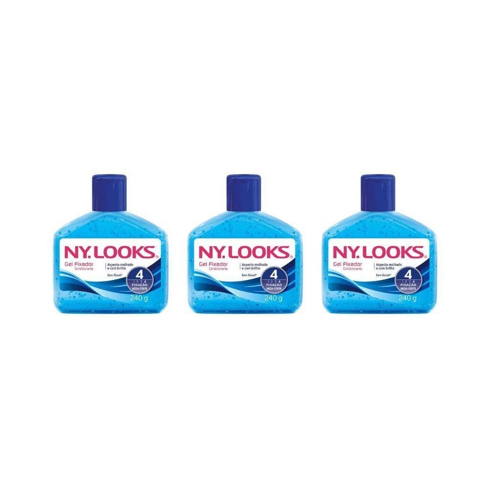Gel Fixador Ny Looks Azul 240G - Kit Com 3Un