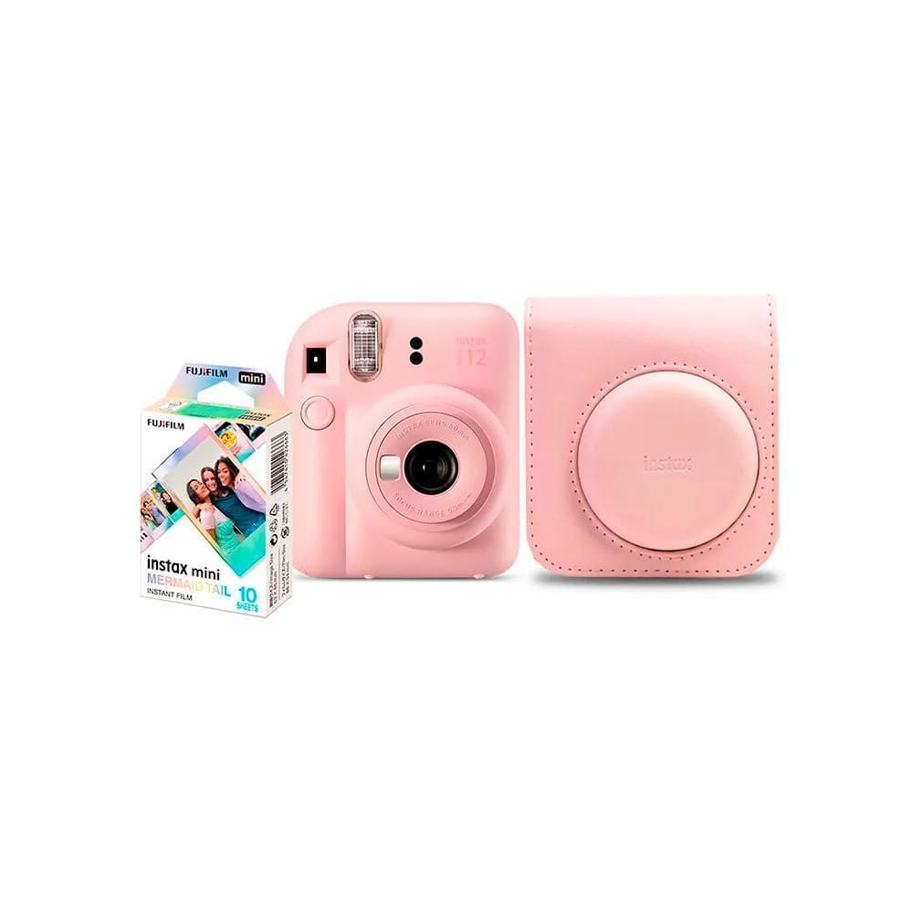 Kit Fujifilm Instax Mini 12 Rosa 10 Filme Mermaid Bolsa Rosa