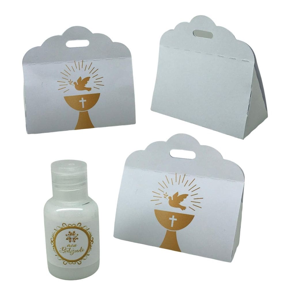 10 Lembrancinha De Batizado Caixinha Com Hidratante Dourado