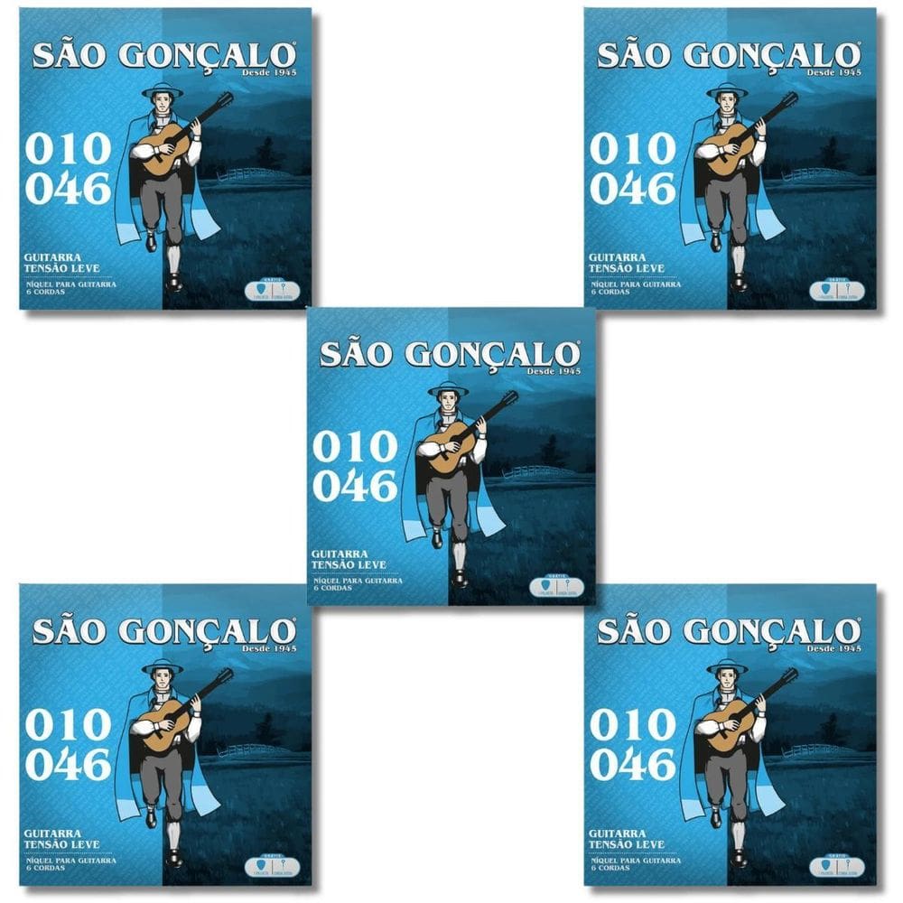 Kit 5 Encordoamento Guitarra São Gonçalo Tensão Leve 010