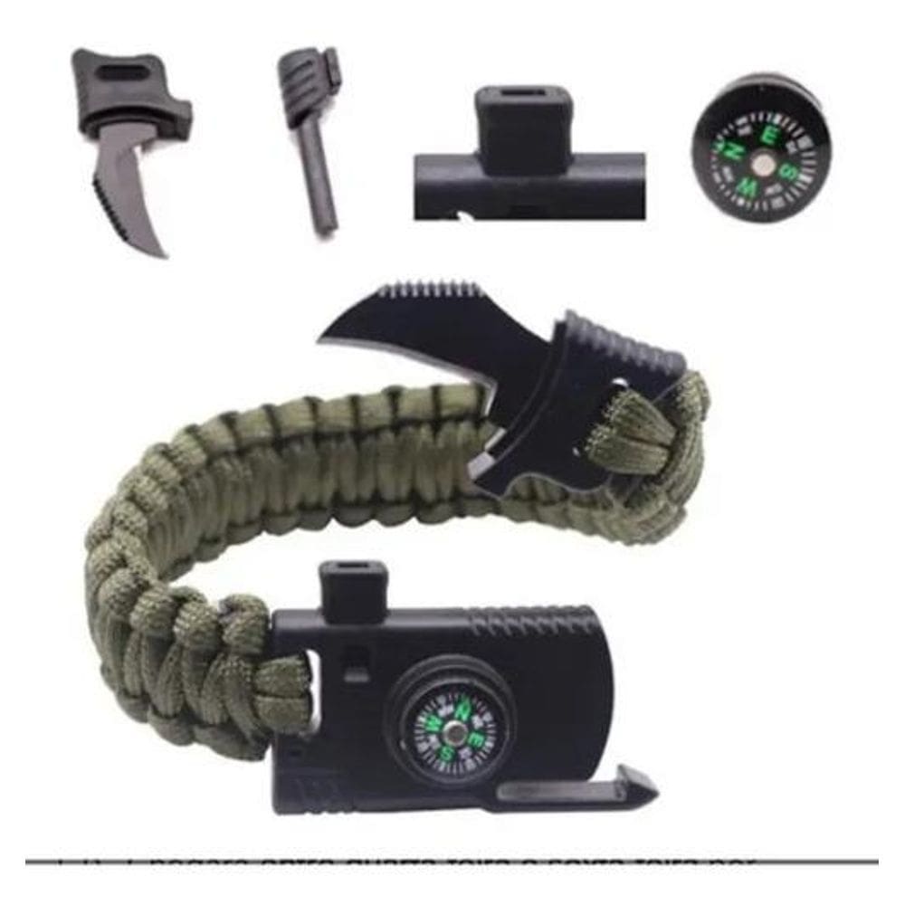 2X Pulseira Paracord Sobrevivência Militar Pederneira Bussol
