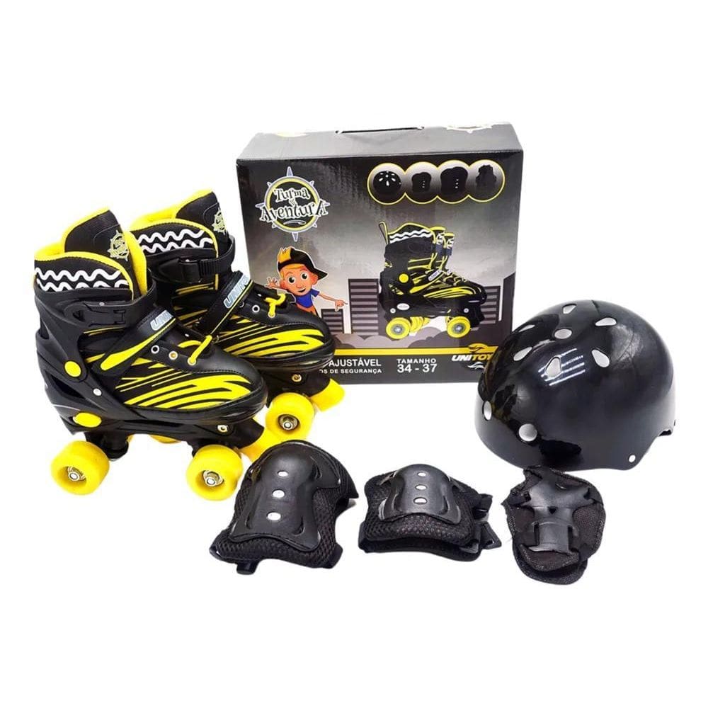 2X Patins Infantil Quad 4 Rodas Ajustável + Kit Proteção