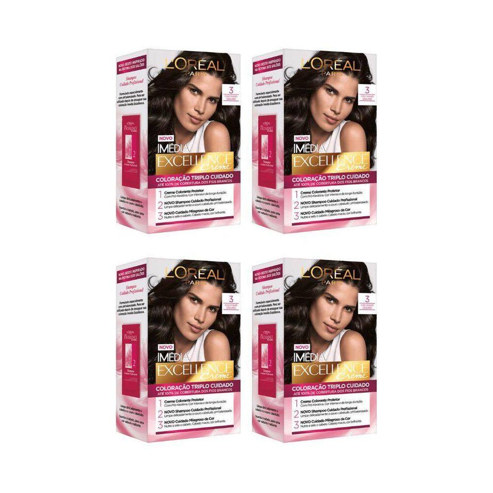 Coloraçao Imedia 3 Castanho Escuro - Kit Com 4Un